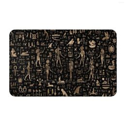 Carpets Ancient Egyptian Gods And Hieroglyphs-Black Gold Comfortable Door Mat Rug Carpet Foot Pad Hieroglyphs