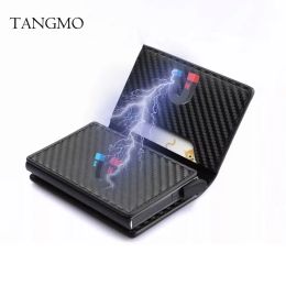 Holders TANGMO Carbon Fibre Wallet Magic Smart Card Case Money Bag Slim Thin Pop Up Metal RFID Wallet for Men Credit Card Holder