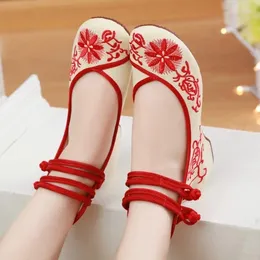 Dress Shoes High Heel Embroidered Heightening Dance Wedges White Women Retro Casual Floral Lona Flower Summer Woman 2024
