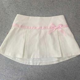 Skirts Aesthetic Kawaii Fashion Short Skirt Emo Girl Fairy Harajuku Women Bottom Swt Bow Decoration Y2K White Casual Cute Sexy Skirt Y240420