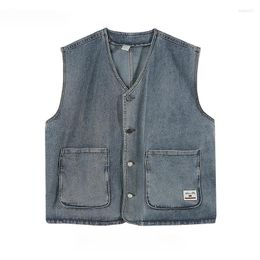 Men's Vests Men And Women V-neck Sleeveless Japanese Denim CoatsTrendy Brand Hong Kong Style Loose Casual Versatile Button Vest Jacket