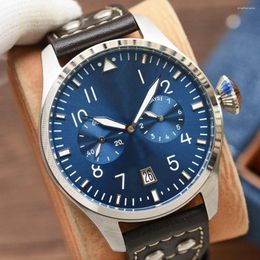 Wristwatches Luxury Mens Automatic Mechanical Watch Blue Black Dial Brown Leather Reloj Hombre