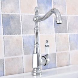 Kitchen Faucets Modern Polished Chrome Brass 360 Swivel Spout Bathroom Sink Faucet Basin Cold And Water Mixer Taps Dnfc5