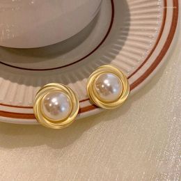 Backs Earrings Korean Design Elegant Simulated Pearl Big Round Clip On Non Pierced Ear Clips For Women Jewelry Wholesale