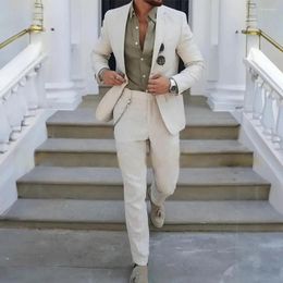 Men's Suits Linen Men Suit 2 Pieces Summer Fashion Party Elegant Single Breasted Outfit Wedding Groom Tuxedo Blazer Pants Male