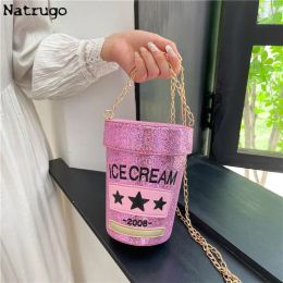 Buckets Funny cute cup shape shoulder bag icea cream letter printing bucket bag ladies crossbody messenger bag female purse handbag