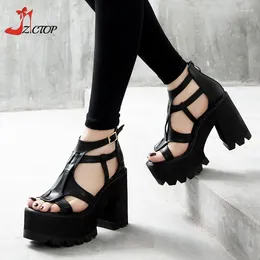 Sandals Chunky High Heels Women Sexy Platform Open Toe Roman Gladiator Shoes Zipper Black Summer Women's Pumps