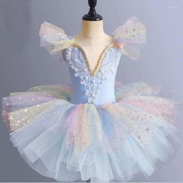 Stage Wear Children Ballerina Dress Kids Sequined Swan Lake Dance Tutu Girls Jazz Outfits Performance Ballet