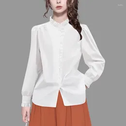 Women's Blouses Fashion Women' Spring Summer White Cotton Blouse Long Sleeve Ruffled Collar Tops Loose Plus Size Office Ladies Shirts