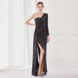 Casual Dresses Luxury Elegant Formal Sequin Glitter Women Long Party Prom Evening Wedding Guest One Shoulder Split Mermaid Fashion