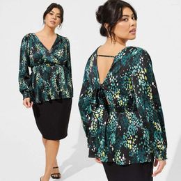 Women's Blouses Plus Size Clothing Fat Sister Floral Long-Sleeved Shirt 2024 Summer Fancy Open Back Sexy Slimming