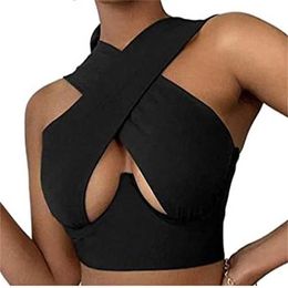 Women's Tanks Camis Xingqing Womens Criss Cross Cut Out Halter Crop Tops Bandage Wrap Bustier Backless Tie Cami Strappy Slveless Tank Tops Y240420