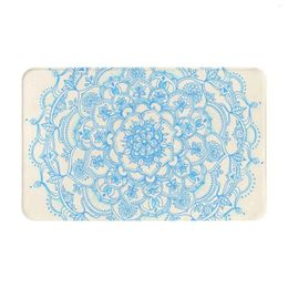 Carpets Pale Blue Pencil Pattern-Hand Drawn Lace Mandala Door Mat Foot Pad Home Rug Cream Pastel Delicate Zentangle