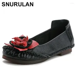 Casual Shoes SNURULAN Comfortable Hand Made Women Genuine Leather Flat Work Cowhide Flexible Boat FlatsE611