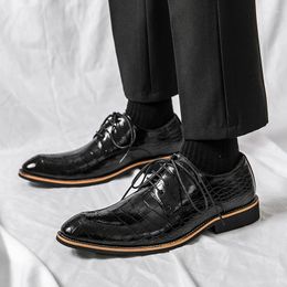 Casual Shoes Italian Mens Black Dress Luxury Crocodile Wedding Patent Leather Lace-Up Oxford Classic Business Formal