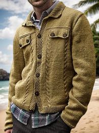 Men's Sweaters 2024 Long Sleeved LapeL Single Breasted Knit Slim Fit Cardigan Sweater Jacket Men Knitwear