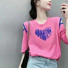 Women's T Shirts Fashion O-Neck Printed Short Sleeve Off Shoulder T-Shirt Clothing 2024 Summer Loose Korean Tops Casual Tee Shirt