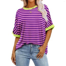 Women's T Shirts Loose Oversized Gradient Striped Printing Rround Neck Shoulder Length Short Sleeved T-Shirt Top Women Fashion Blouse