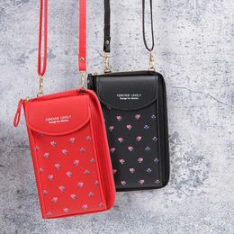 Evening Bags Women Wallet PU Leather Shoulder Bag Flower Print Straps Mobile Phone Big Card Holders Handbag Pockets Girls