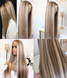 Hair Synthetic Wigs Cosplay Blonde Lace Front Wig Ombre Synthetic Hair Middle Part Highlight Long Straight 22 Inch 2202253896714