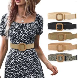 Belts Cool Mens Women Belt Straw Woven Elastic Stretch Wide Waist For Dresses With Buckle Automatic