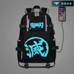 Backpacks Anime Demon Slayer Luminous Backpack Student School Shoulder Bag Youth Outdoor Travel Backpack with Data Cable Fashion Gifts