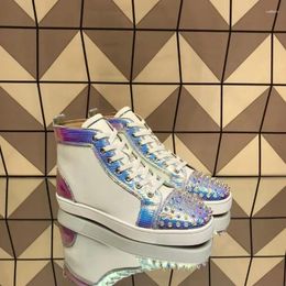 Casual Shoes Luxury High Top For Men Trainers Driving Spiked White Genuine Leather Blue Snake Wedding Rivets Toecap Flats Sneakers