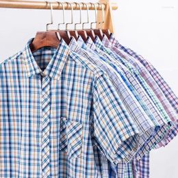 Men's Casual Shirts 2024 Pure Cotton Mens Short Sleeve Plaid Summer Thin Checkered Slim Fit Male Social Clothing Blouses