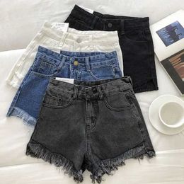 レディースショートパンツファッションGRN A-Line Casty Denim Shorts for Women Strtwear 2024 Summer New Tide TasselワイドレッグホットショートジーンズY240420