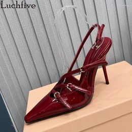 Dress Shoes Pointy Wrap Toe Thin High Heels Leather Sandals Women Buckle Design Gladiatus Stiletto Summer Sexy Party Pumps Woman