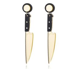 Punk Exaggerated Knife Dangle Earring Cool Hip Hop Acrylic Long Tassel Rock Women Men Unisex Stud Earrings Mirror Surface Ear stud9650903