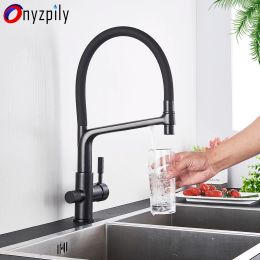 Purifiers Blakc Kitchen Filtered Faucet Dual Spout 360 Degree Rotation Water Philtre Tap Drinking Water Purification Sink Kitchen Faucet