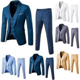 Men's Suit Slim 3 Piece Suit Business Wedding Party Jacket Vest Pants Coat European American Style Social Dress Shirts Pants 240418