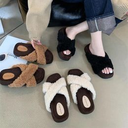 Slippers Wool For Women Wearing Thick Soles Anti Slip And Warm Autumn Winter Super Cute Cotton