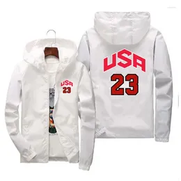 Men's Jackets Fashion USA Basketballer 23 Print Men Women Hooded Windproof Bomber Jacket Male Zipper Casual Outdoors Camping Clothes