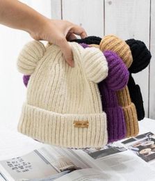 BeanieSkull Caps Beanie Hat Bear Ears Shape Knitted Autumn Winter Windproof Warm For Outdoor4245831