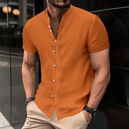 Mens Spring Summer Casual Blouse Cotton Linen Shirt Loose Short Sleeve Tee Shirt Single-Breasted Cardigan Mens Shirts 240418