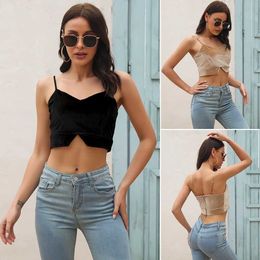 Women's Tanks Camis Sexy Tank Top V Neck Cut Out Velvet Halter Crop Tops Women Bare Midriff Backless Camisole Female Slveless Cropped Vest Y240420