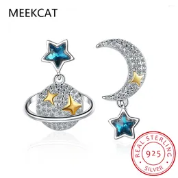 Stud Earrings Real 925 Sterling Silver 2024 Jewellery Asymmetric Moon Star CZ For Daughter Girls Birthday Gift DE0030