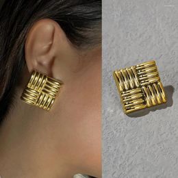 Hoop Earrings Peri'sbox 6 Designs Simple Retro Gold Plated Irregular C-shaped Punk Geometric Large Square Texture Earring Women