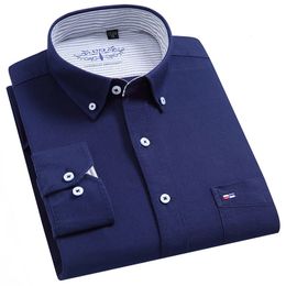 Mens Oxford Plaid Shirt For Long Sleeve High Quality 100% Pure Cotton Soft Comfort Slim Fit Man Dress Shirts 240403
