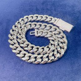 Moissanite Bracelet 18mm Stainless Steel Hip Hop Cuban Chain Necklaces with Vvs Moissanite Clasp