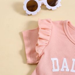 Clothing Sets 2Pcs Toddler Baby Girl Clothes Daddys Ribbed Knit Short Sleeve T-Shirt Tops Bell Bottom Pants Set Summer Outfits