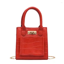 Shoulder Bags Women 's Portable Small Square Bag Crocodile Embossed Vertical Twist Lock Crossbody Chain