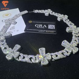 Custom Design 925 Silver Fashion Jewellery Necklace Moissanite Diamond Hip Hop Iced Out Cross Cuban Link Chain
