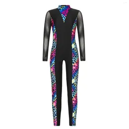 Clothing Sets Kids Girls One-piece Full Length Sport Jumpsuit Dance Performance Costumes Mock Neck Long Sleeve Print Bodysuit Athletic