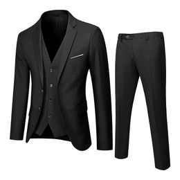 6 Colors Men's Suit Slim 3 Piece Suit Business Wedding Party Blazers Vest Pants Coats Jacket Carnival Formal240416