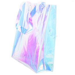 Storage Bags Iridescent Pvc Tote Bag Casual Shopping Women Holographic Waterproof Handbag Work Shoulder Gift