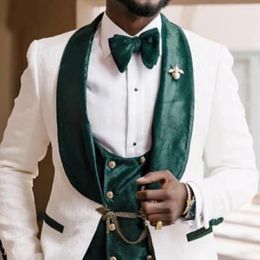 Men's Suits Green Lapel Men Suit 2 Pieces Slim Business Formal For Wedding Groom Banquet Set Jacket Vest With Black Pants