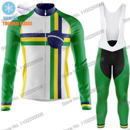 Racing Sets 2024 Brazil Green Cycling Clothing Winter Jersey Set Long Sleeves Men Road Bike Thermal Jacket Suit Pants MTB